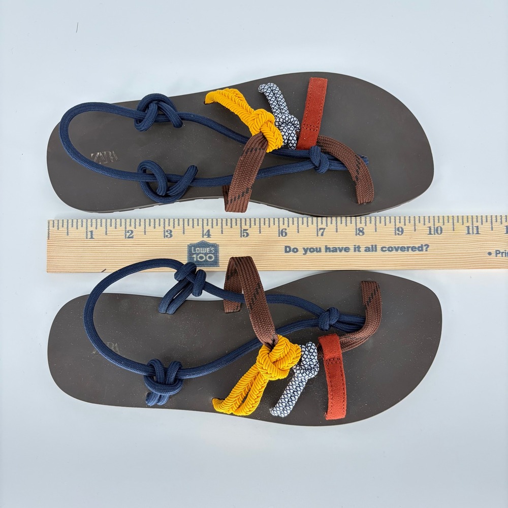 Zara Womens Multi Color Rope Knot Flat Sandals Brown Slingback Size 38 US 7.5 - Picture 8 of 8